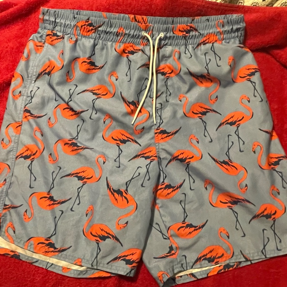 XL Old Navy Gray Flamingo Print Swim Trunks